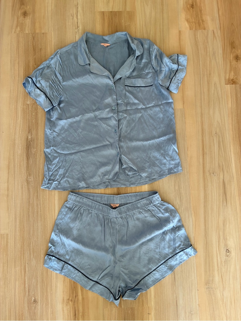 Eberjey Slate Blue Short Sleeve Silk Pajama Set